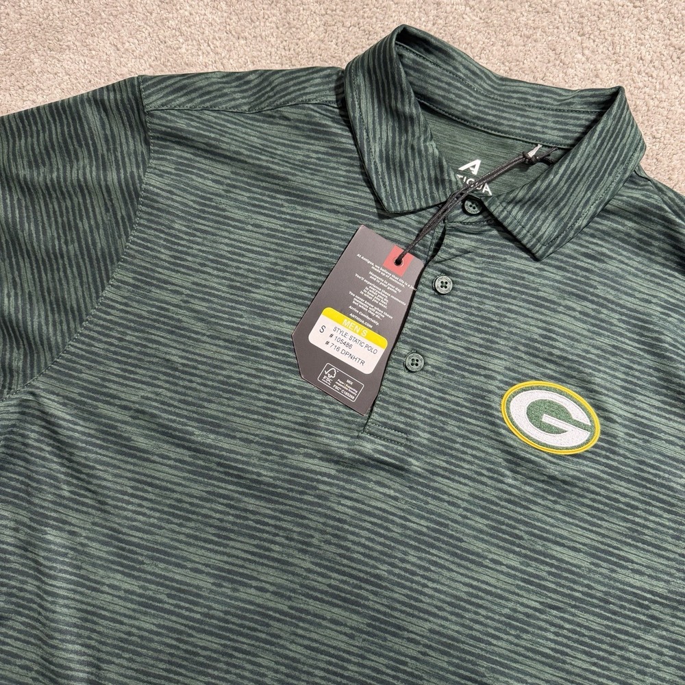 Antigua Green Bay Packers Polo Shirt Mens Sz S Striped Short Sleeve Golf NFL NWT